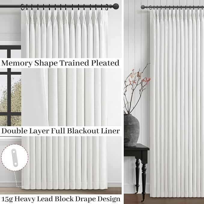 Blackout Pinch Pleated Pure White 92 Inch Long Curtains - Image 4