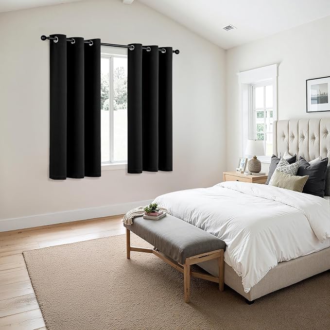 MIULEE Blackout Curtains for Bedroom 2 Panels 40 x 40 Inch Long Black | Thermal - Image 6