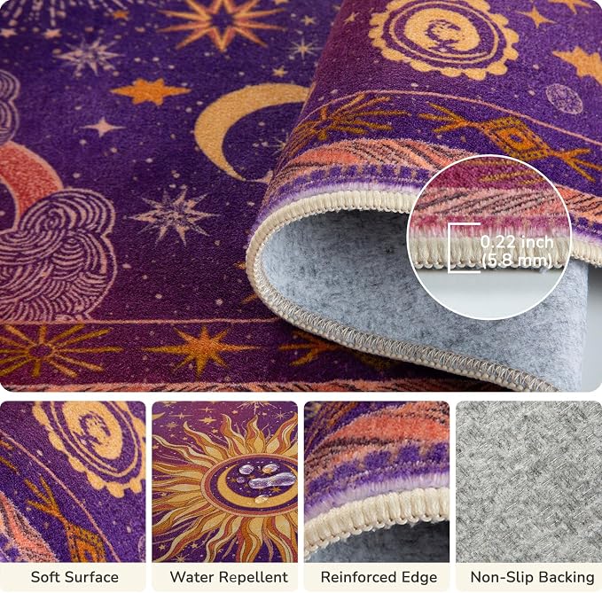 5x7 Area Rugs, Washable Vacuum-Friendly Non-Slip Rug Vintage Boho Gothic Sun - Image 4