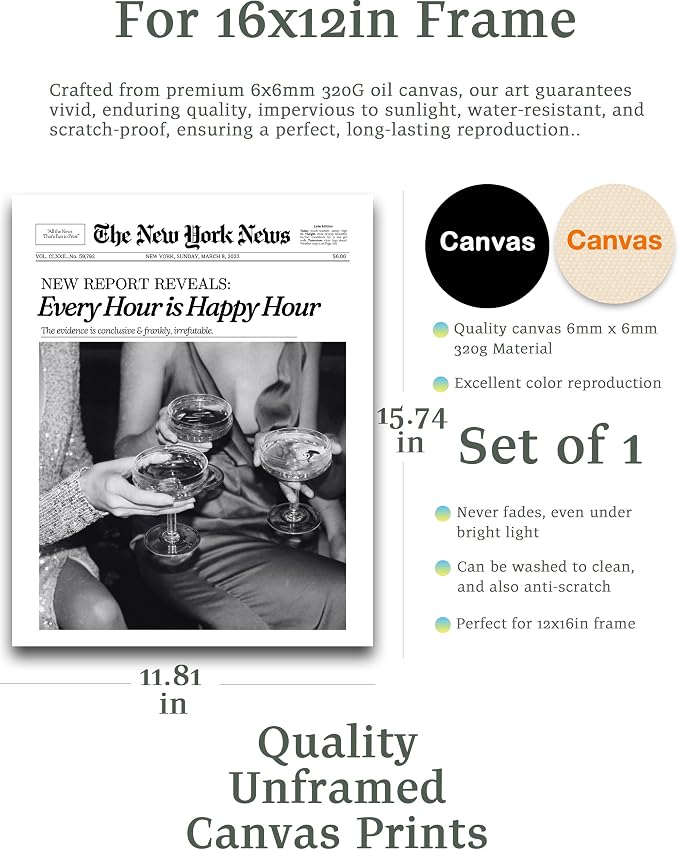 iHery 12x16in Every Hour Is Happy Hour Unframed Newspaper Wall Art | Unframed - Image 2