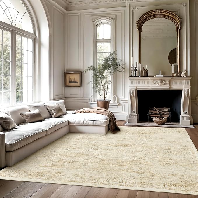Soalmost Washable Area Rug 10x14 Large Soft Living Room Rugs Beige/Ivory | - Image 7