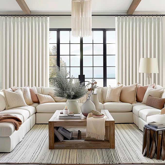 108 inch Long Natural Pinch Pleated 100% Blackout Curtains, Luxury Linen - Image 7