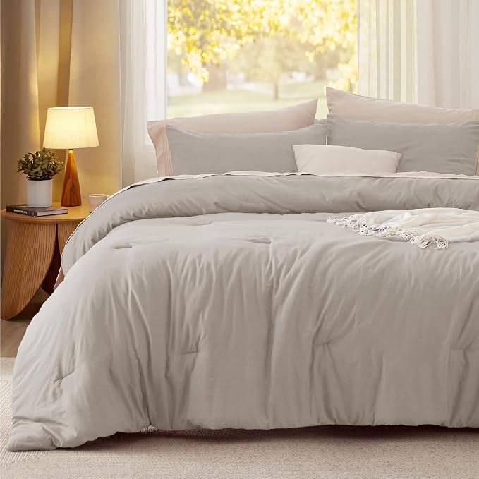 Bedsure Twin/Twin XL Comforter Set, Linen Soft Prewashed Bedding - Image 2