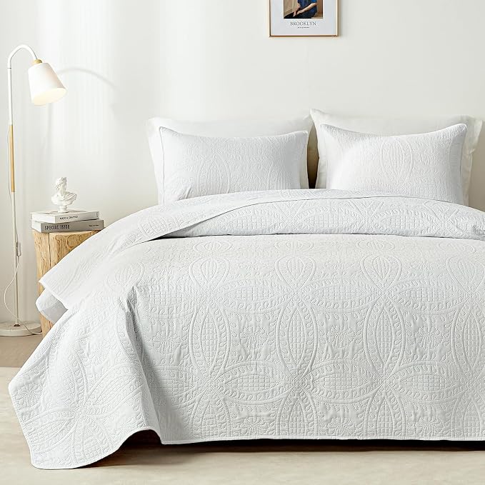 akkialla 118"x106" White California King Quilt Set, Oversized Floor-Length by akkialla