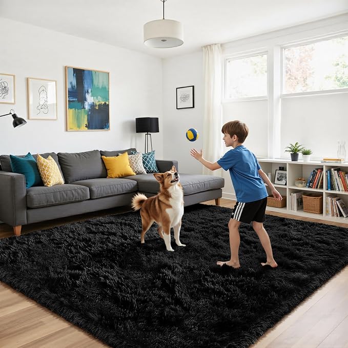 Black 3x5 Area Rugs for Bedroom, Fluffy Shag Rug Small Rug Bedroom Carpet | - Image 4