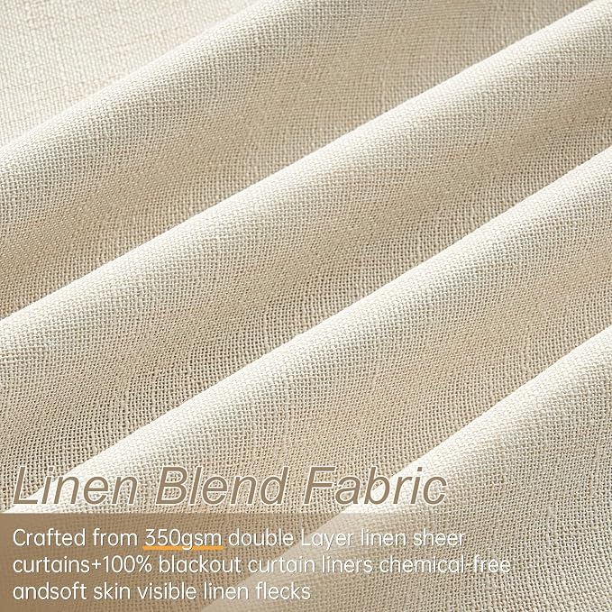 Pinch Pleated Full Blackout Linen Curtains 84 Inch - Image 4