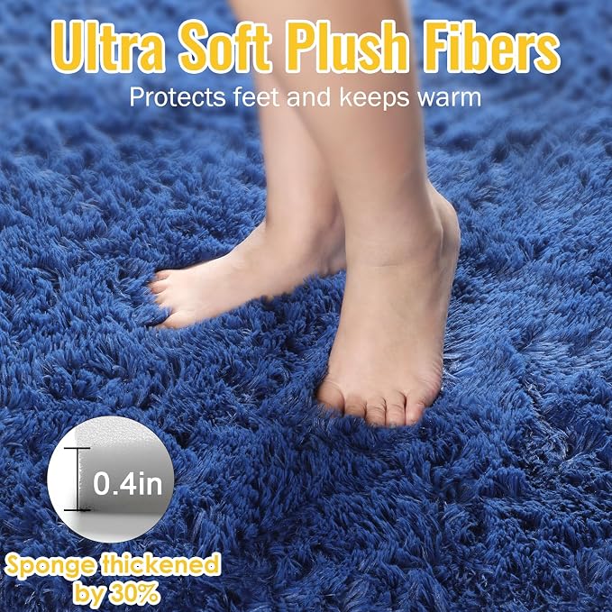 Navy Blue Rug 5x8 Ft Fluffy Shag Rugs - Image 6