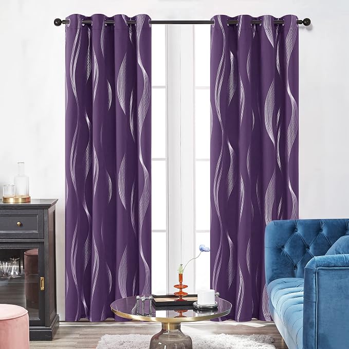 Deconovo Curtains for Living Room, Pattern Blackout Curtains 84 Inches Long | - Image 2