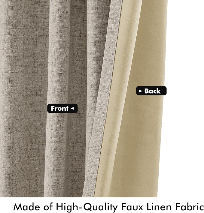 MIULEE 100% Blackout Linen Curtains 42 x 96 Inch Pebble Taupe 2 Panels | - Image 6