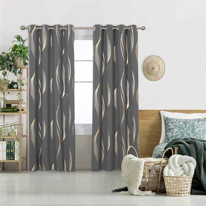 Deconovo Curtains for Living Room, Pattern Blackout Curtains 84 Inches Long | - Image 2