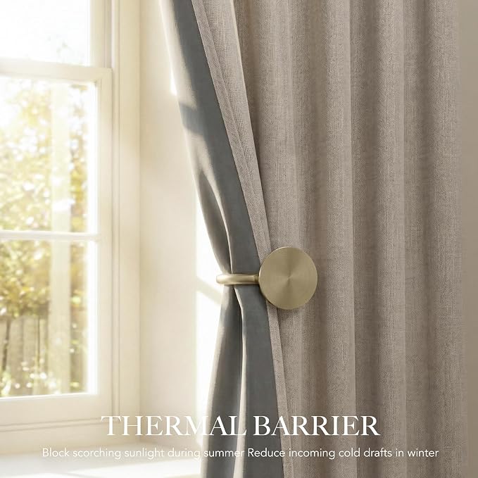 RYB HOME Natural Beige 100% Blackout Linen Curtains 72 Inches - Image 4