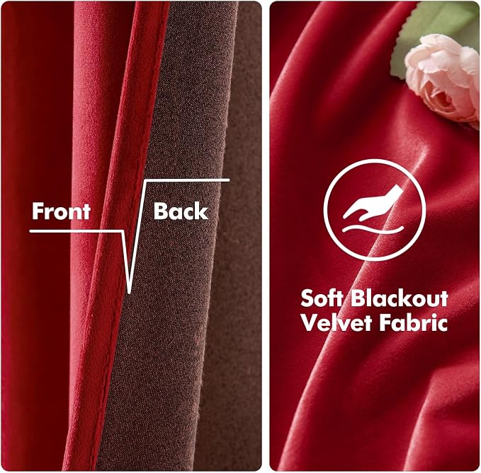 MIULEE Velvet Curtains Christmas Red 52 x 108 Inch Length Set of 2 | Extra Long - Image 3