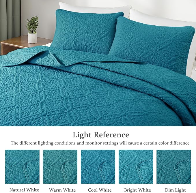 Exclusivo Mezcla Twin Quilt Set, Teal | Lightweight Soft Bedspreads Coverlets - Image 3