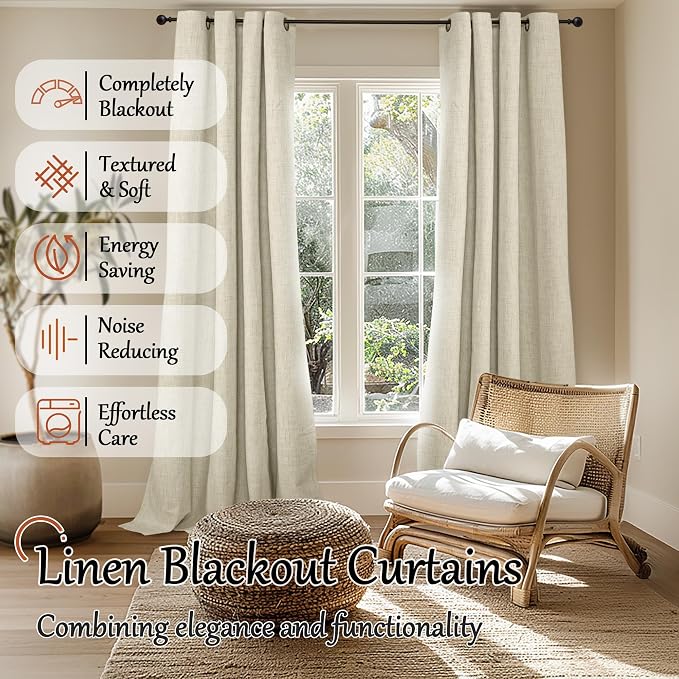 Cream Linen Blackout Curtains for Living Room - Image 2