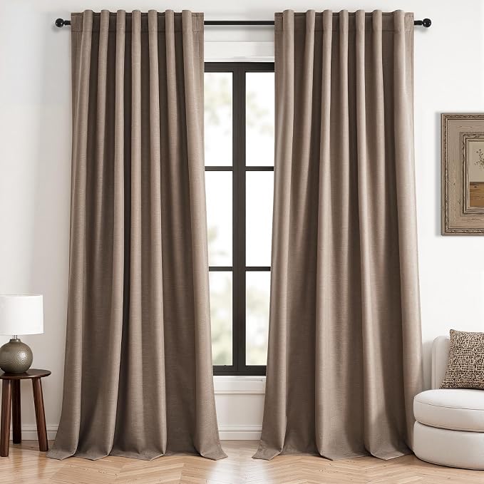 Topfinel 95 inch Bedroom Curtains 2 Panels 100% Blackout Linen Texture Curtain by Topfinel