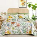 Yiran Floral Quilts Queen Size, Sunflower Botanical Bedspreads, Sage Green | by Yiran