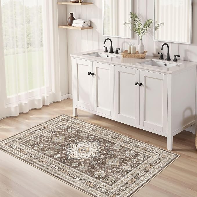 cotiled 3x5 Area Rug for Living Room, Traditional, Dark Brown | Washable Soft - Image 3