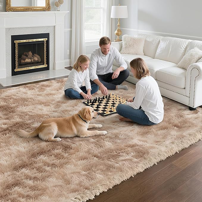 Mottled Beige 3x5 Area Rugs for Bedroom, Fluffy Shag Rug Small Carpet | - Image 4
