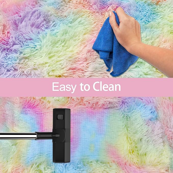 Fluffy Rainbow Rug for Girls Bedroom 2x6 Feet Kawaii Tie Dye Runner Rug Cute - Image 7