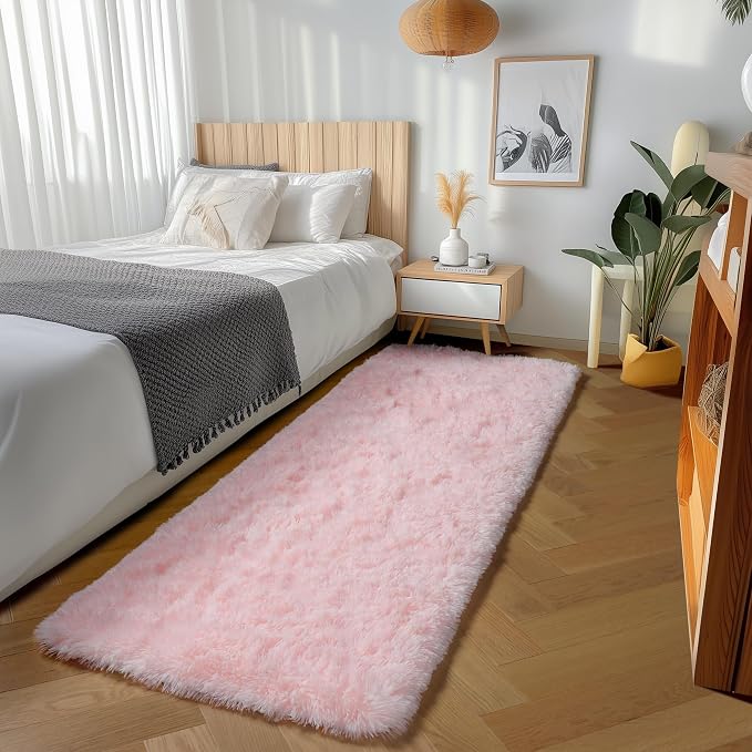 Pink Runner Rugs for Bedroom Living Room, 2x6 Bedside Hallway Fluffy Area Rug - Image 4