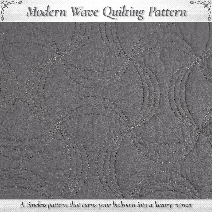 Cozy Line Home Fashions Charcoal Gray Cotton Quilt Set – 3-Piece Solid Textured - Image 4