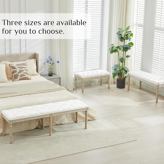 LOULENS 43.9" Linen End of Bed Bench, Vintage Bedroom Bench, Upholstered - Image 8