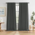 Grey Pleated Curtains 2 Panels Set, Full Blackout Linen Curtain Drapes by KEQIAOSUOCAI