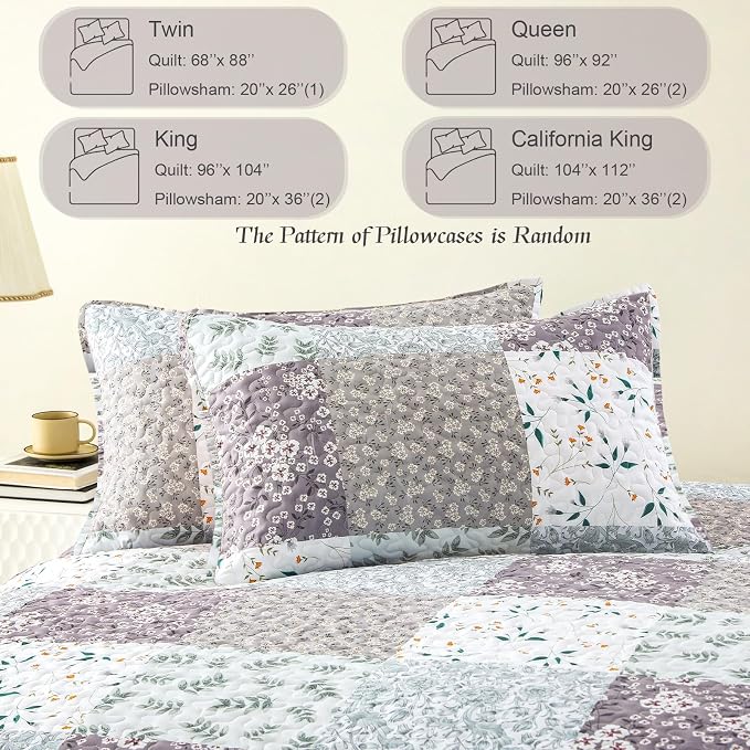 Whale Flotilla Patchwork Quilts Queen Size, Extra Soft Floral Bedspreads | Grey - Image 6