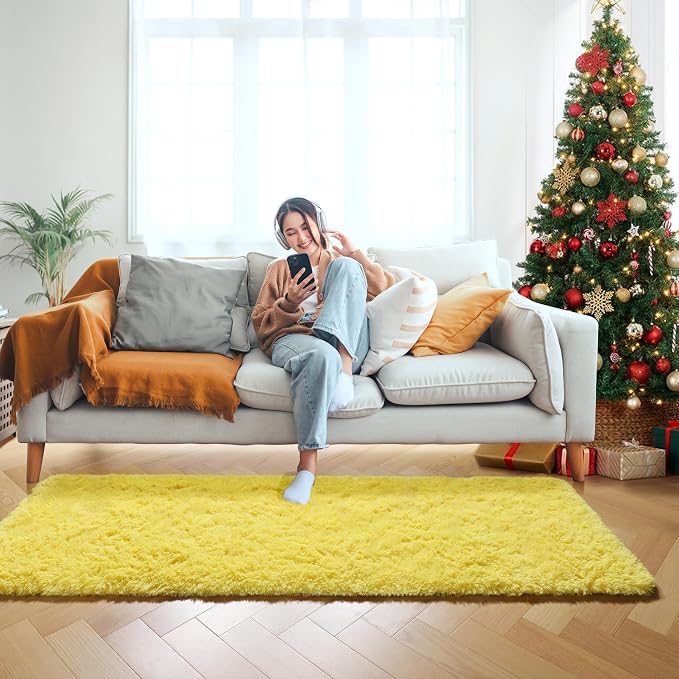 Yellow Runner Rugs for Bedroom Living Room, Fluffy 2x6 Bedside Hallway Area Rug - Image 7