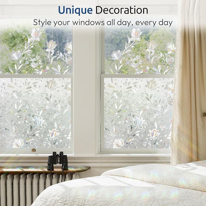 rabbitgoo Window Privacy Film, Stained Glass Cling, Tulip 23.6" x 78.7" | - Image 6