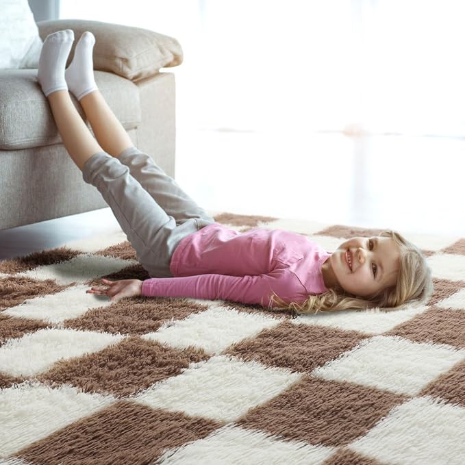 KICMOR Living Room Rug 5x8 Brown and Cream White, Large Fluffy Shag Fuzzy - Image 7