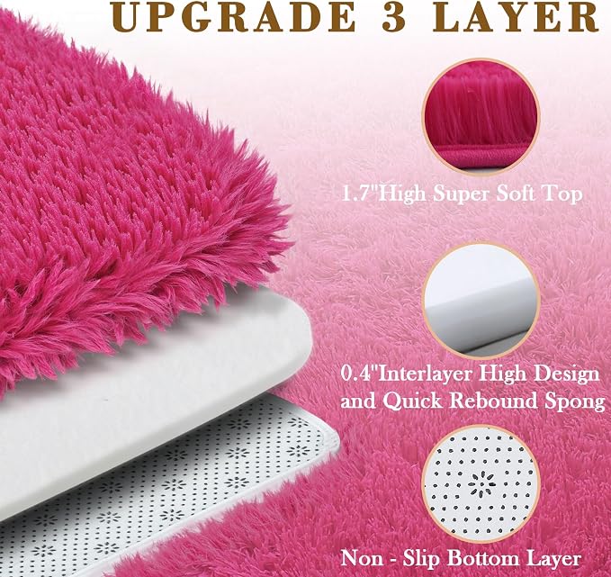 6x9 Shag Area Rug for Living Room, Hot Pink Soft Plush Fluffy Carpet | Non-Slip - Image 5