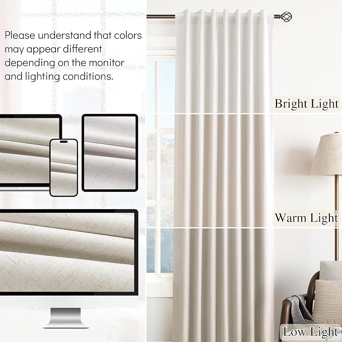 Cream Natural Linen 100% Blackout Kitchen Curtains 45 Inch Length Short Modern - Image 9