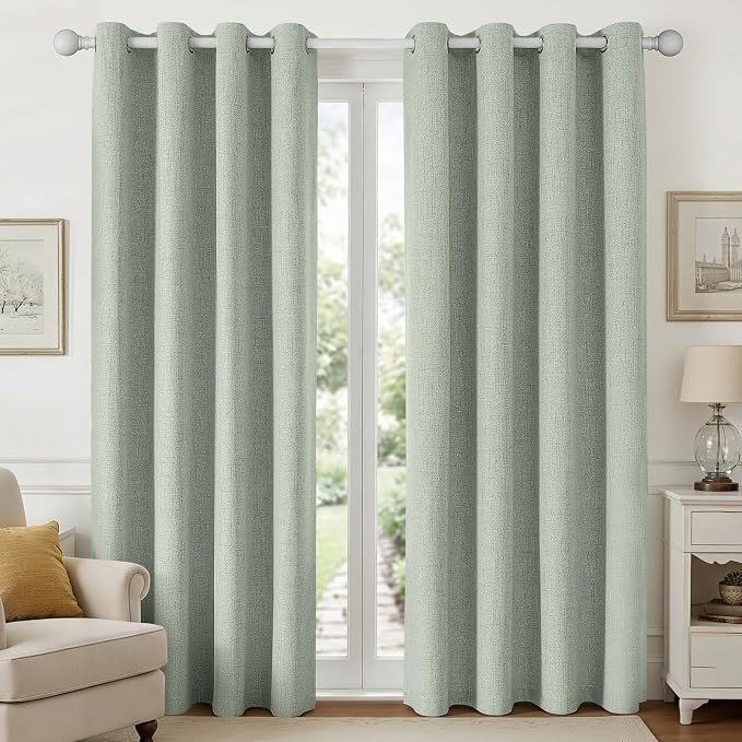Joydeco Sage Green Curtains for Bedroom 2 Panels Set, Faux Linen Textured 100% by JOYDECO