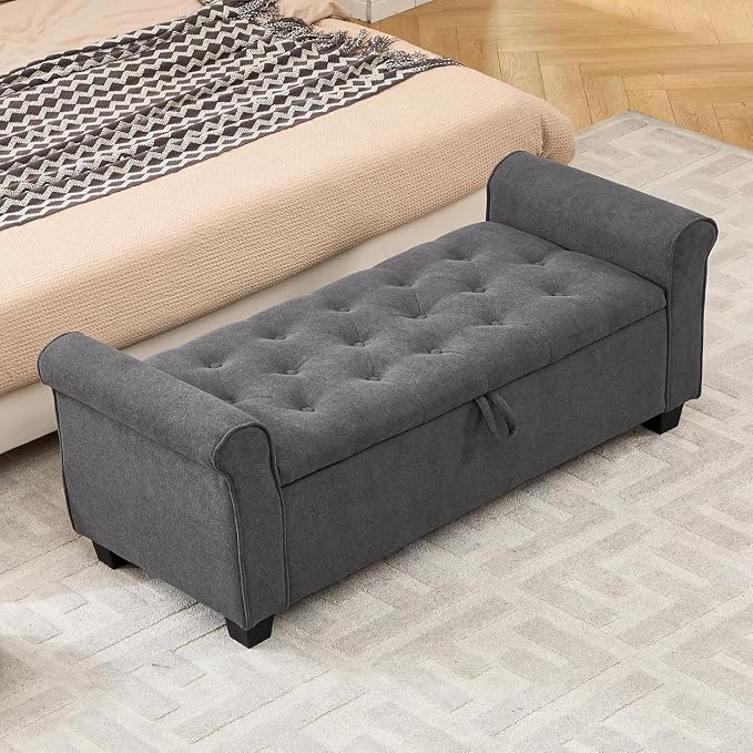 49" End of Bed Storage Bench for Bedroom, Upholstered Storage Ottoman | Easy by Enjoyacomfortablehomelife
