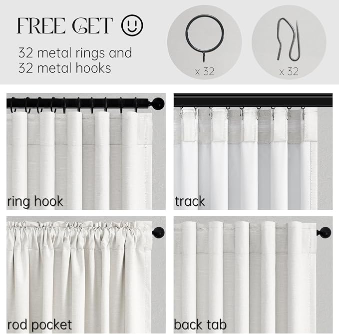 Topfinel Snow White Blackout Linen Curtains 108 Inches Long - Image 4