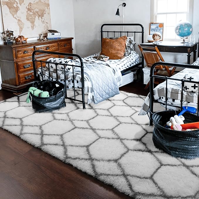 6x9 Area Rugs for Living Room Bedroom, Large Fluffy White and Grey Throw Rug - Image 8