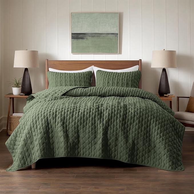 WDCOZY Olive Green Twin Size Quilt Bedding Set - Image 2