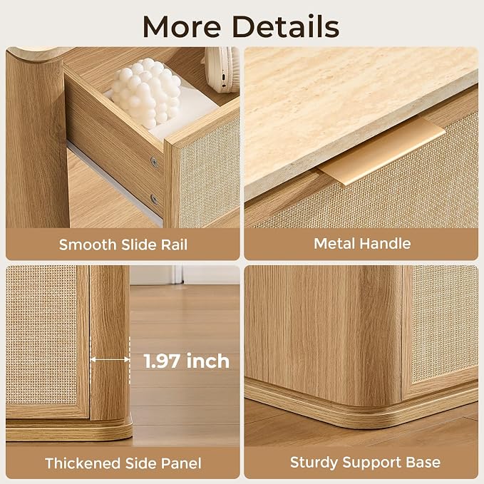 NightStand Set of 2, 23.11" W Rattan Nightstand - Image 5