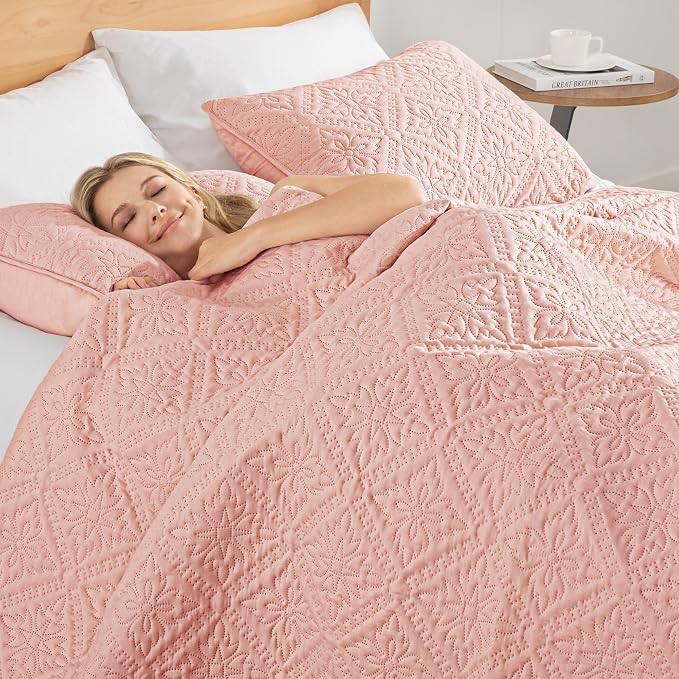 Exclusivo Mezcla Twin Quilt Set, Blush Pink | Lightweight Soft Bedspreads - Image 4