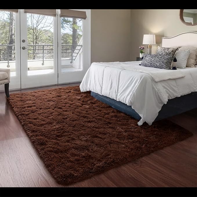 HOMORE Brown Rugs for Living Room, 5x8 Feet Fluffy Shag Area Rug for Bedroom - Image 3