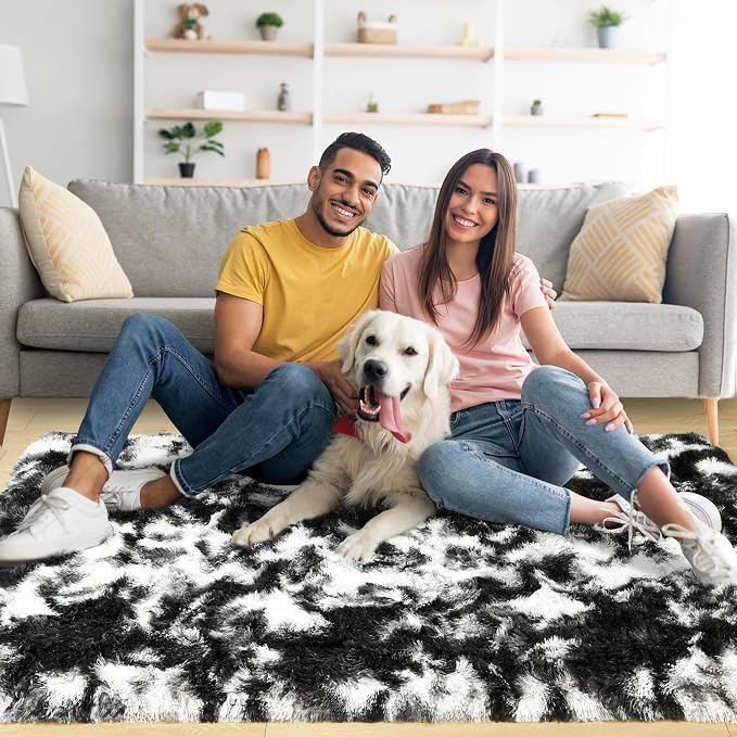 3x5 Tie-Dyed Black and White Fluffy Area Rug Non-Slip - Image 2