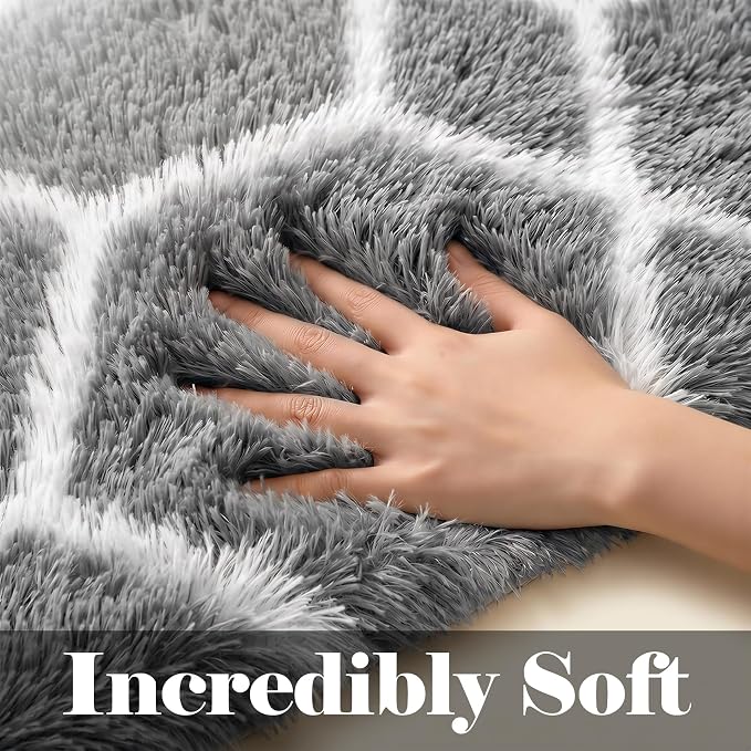 6x9 Area Rugs for Living Room Bedroom, Large Fluffy Grey and White Throw Rug - Image 2