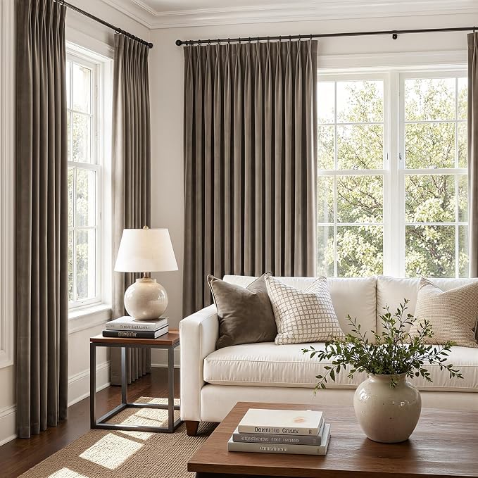 Velvet Blackout Curtains Light Taupe Room Darkening Soundproof Insulated - Image 2