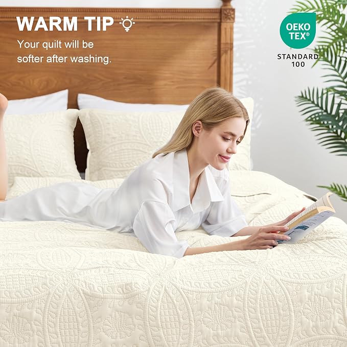 Love's cabin Twin Quilt Bedding Set Beige Bedspreads - Image 4