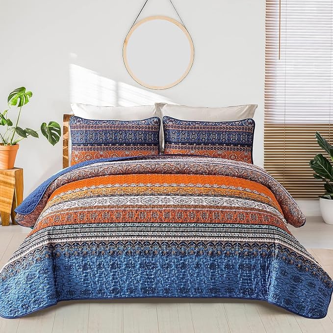 WONGS BEDDING Boho Quilt Set California King, Lightweight Microfiber Bed Decor by WONGSBEDDING