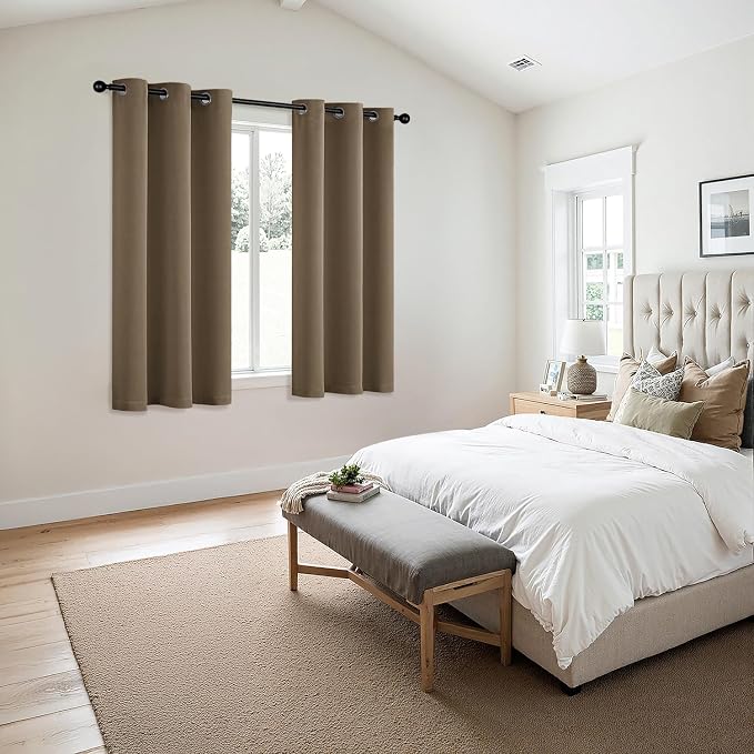 MIULEE Blackout Curtains for Bedroom 2 Panels 40 x 45 Inch Long Khaki | Thermal - Image 6