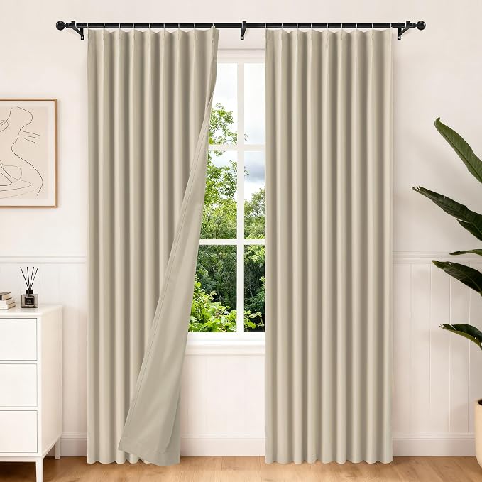 Etherealveil Taupe Pinch Pleated Blackout Curtains 2 Panels 60"x90" | Back Tabs by Etherealveil