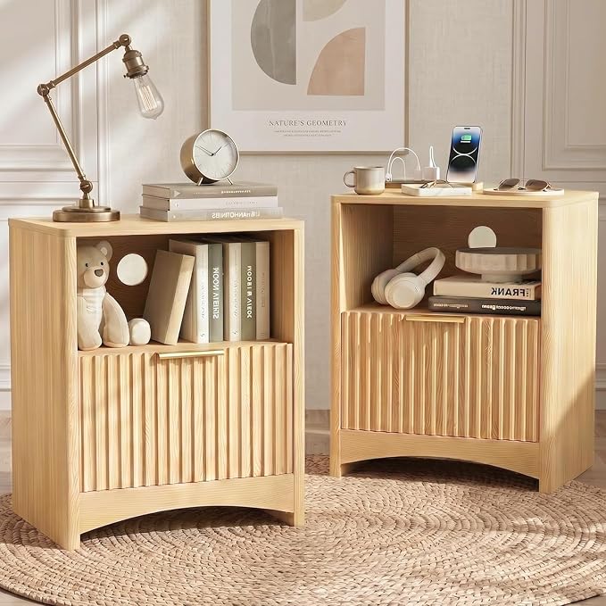 Marsail Wooden Nightstand with Drawer, Modern Night Stand with Charging Station - Image 7