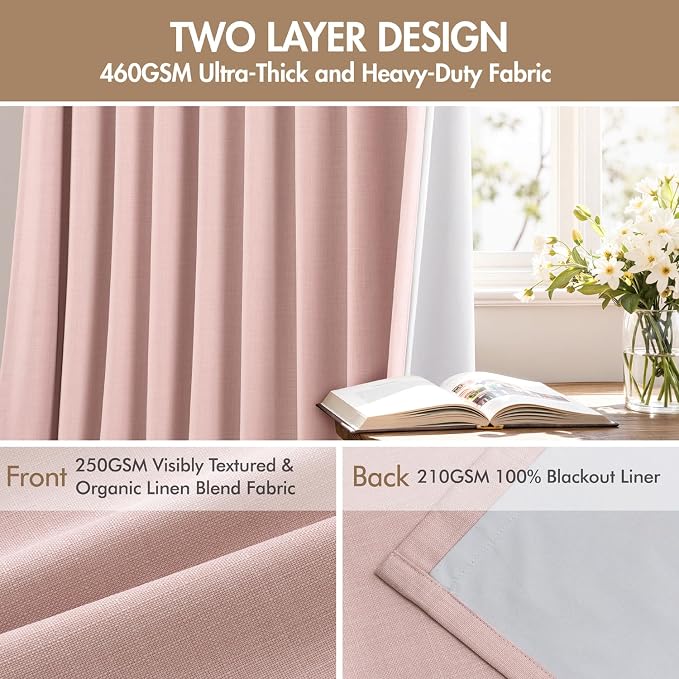MIULEE Pinch Pleated 100% Blackout Curtains 40"x96" Light Pink 4 Panels Set | - Image 4